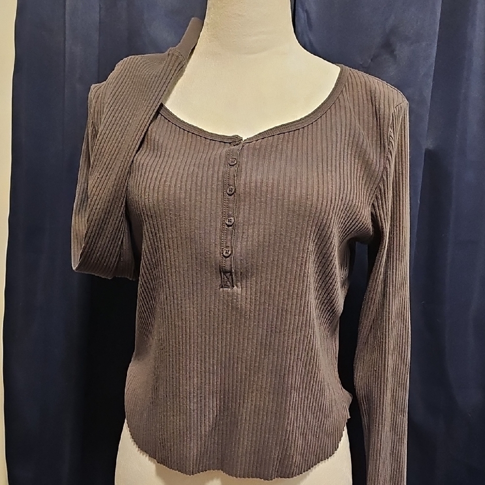 No Boundaries Ribbed Long Sleeve Top - Dark Gray